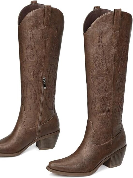 branded Shoes - Cowboy Boots for Women - Knee High Wide Calf Cowgirl Boots,